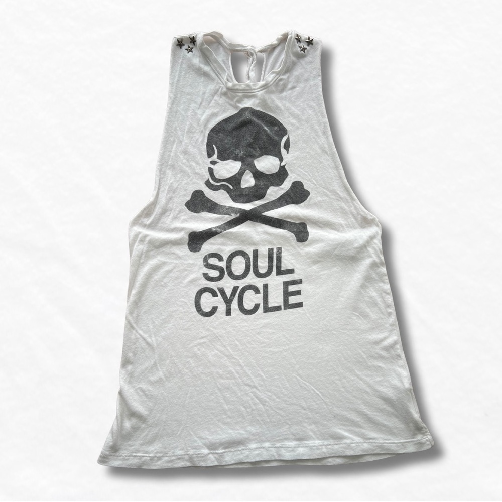 SoulCycle White Tank Top with Black Skull Design